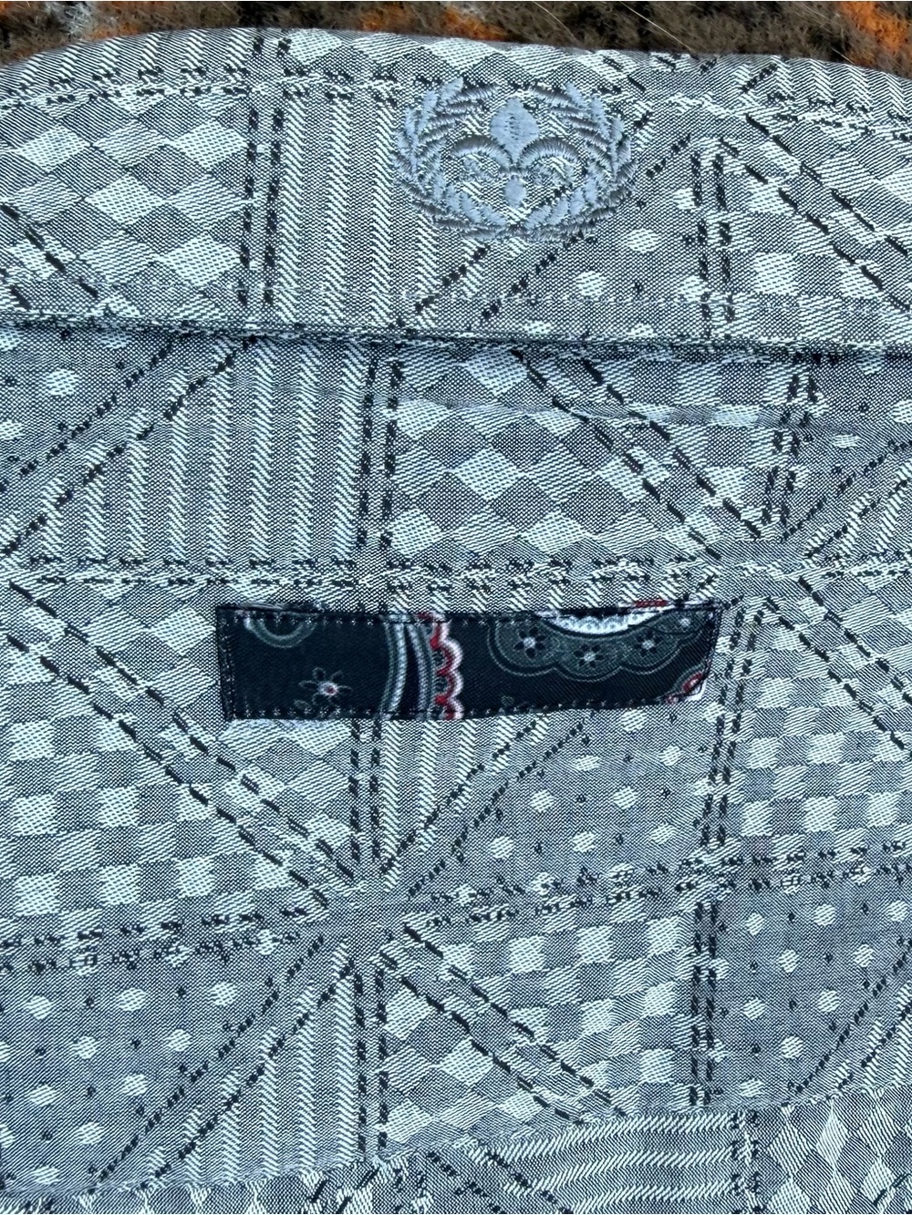 Au Noir Mens Shirt EU 9 5XL Gray Jacquard Geometric Paisley Flip Cuff Button Up - Picture 9 of 12